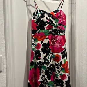 B. Smart Black and Pink Floral Mini Dress
